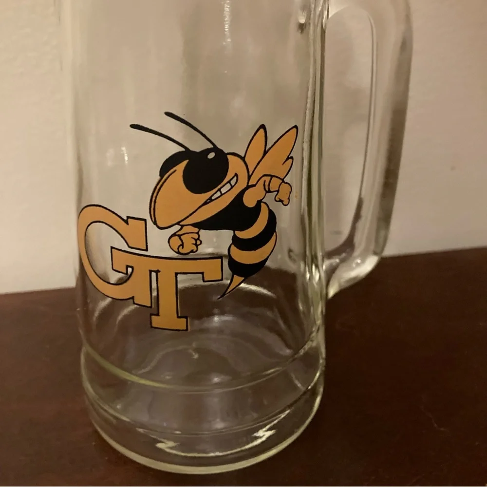 Vintage Georgia Tech Yellow Jackets Glass Beer Mug + Enamel Stick Pin